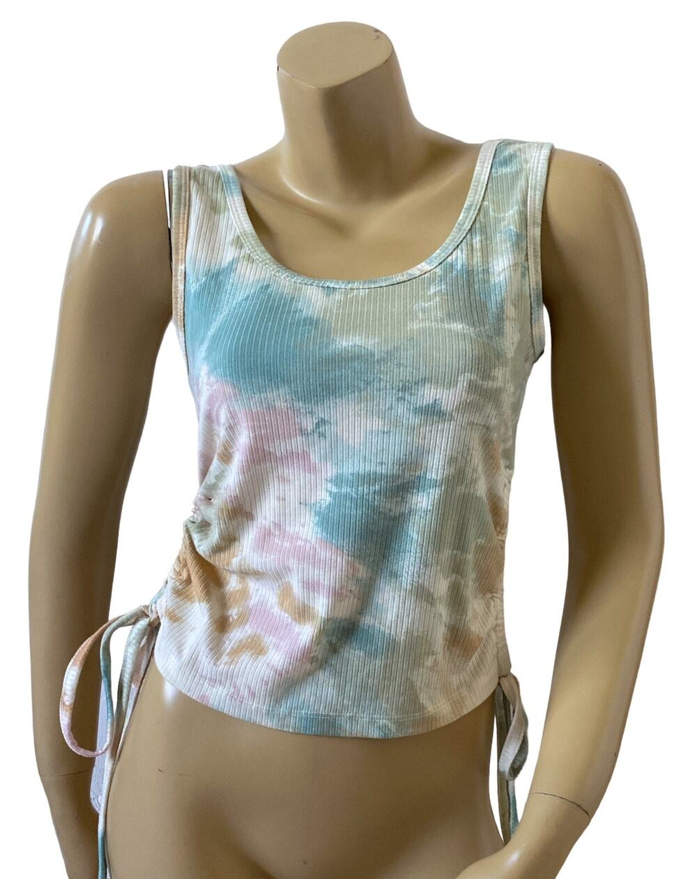 Love Fire Tank Top Womens Medium Tie Dye Ribbed Ruched Sides Side Tie Sleeveless